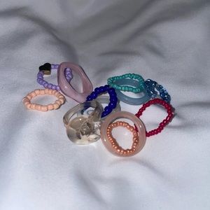 beaded and resin acrylic plastic rings set
